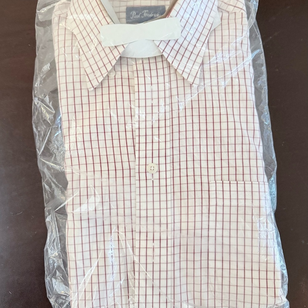 Paul Fredrick Dress Shirt Red Checkered Box Pattern – NWT – 100% Cotton – 16x34